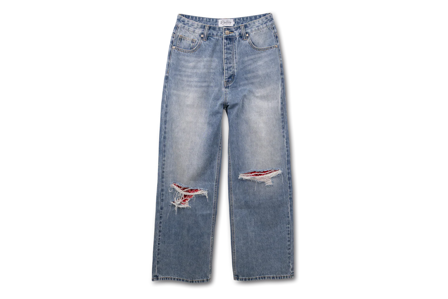 PAISLEY1.webp Werighteous "Red Paisley" Distressed Denim - Image 1