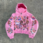 We Are Righteous The “Risen King” Cropped Zip Up Hoodie Pink