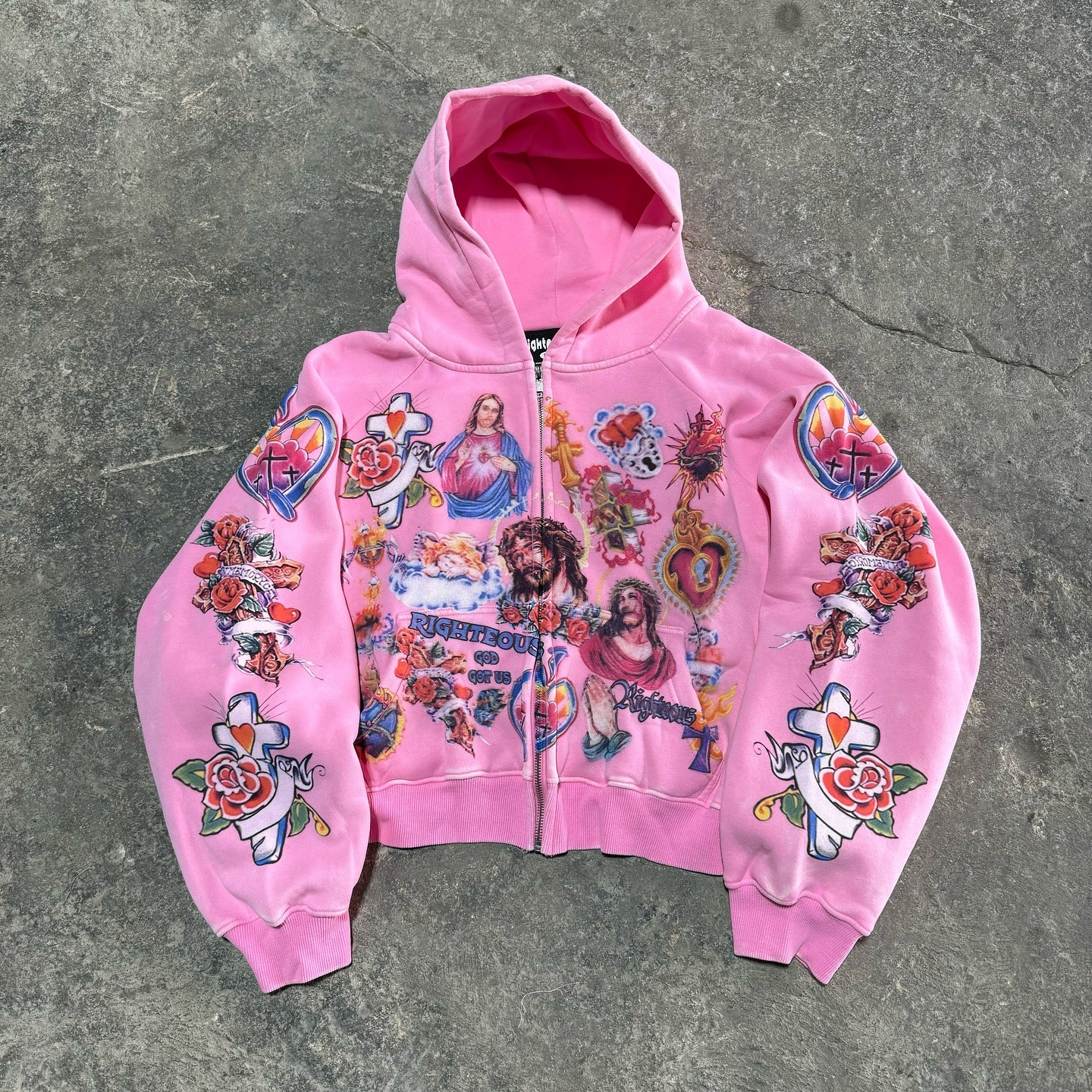 imgi_50_449200669_17989440122668164_259602809794244352_n.webp We Are Righteous The “Risen King” Cropped Zip Up Hoodie Pink - Image 1